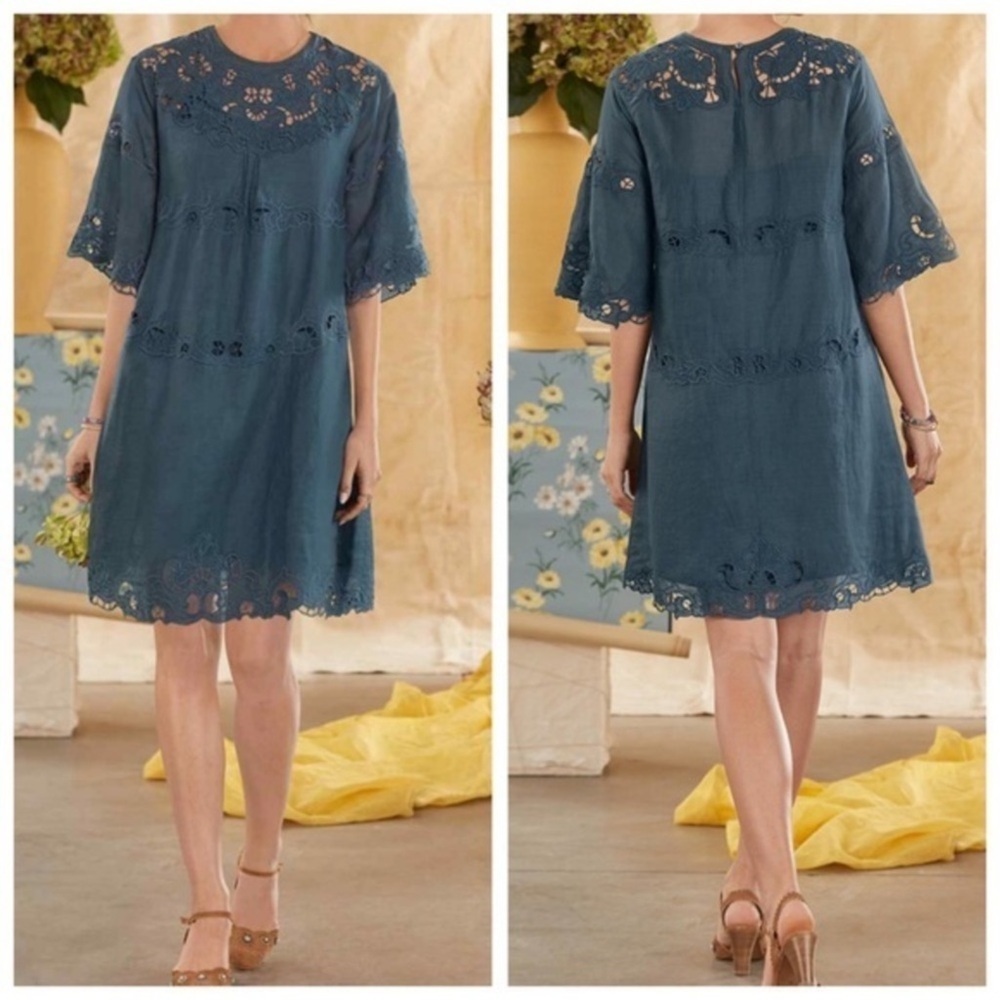 Sundance Teal Eyelet Cotton Shift Dress